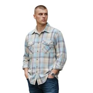 Panhandle Slim Western‎ Pearl Snap Plaid Shirt Men's XL Cowboy Rodeo Coral